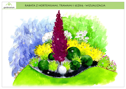 Nr 0014 Rabata z hortensjami, trawami i łezką