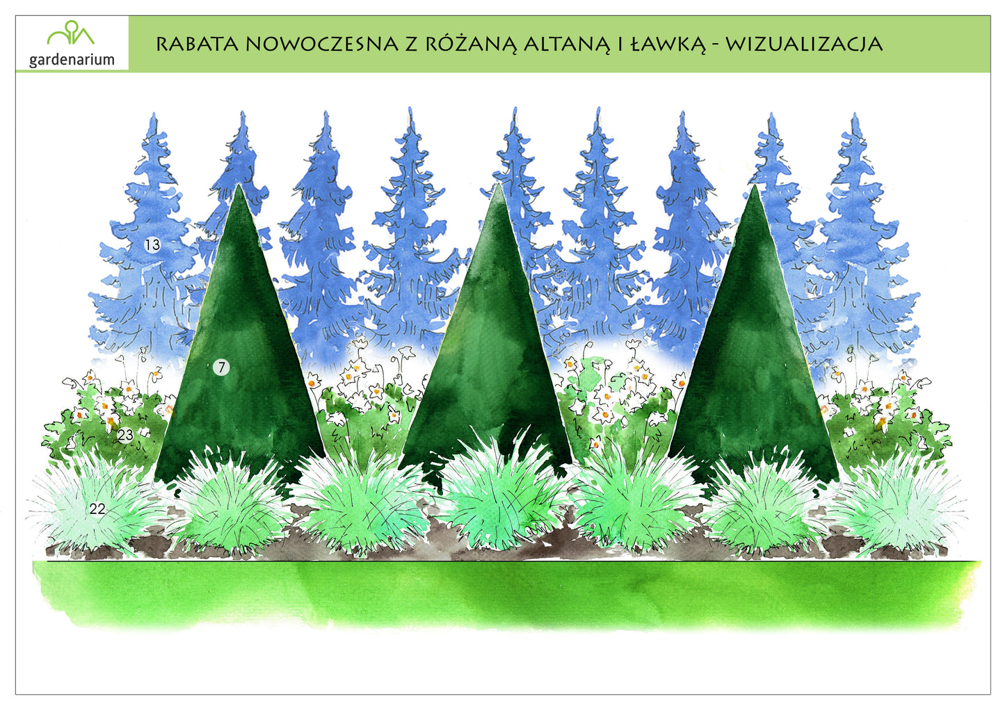 Nr 0009 Rabata nowoczesna z różaną altaną i ławką