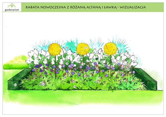 Nr 0009 Rabata nowoczesna z różaną altaną i ławką